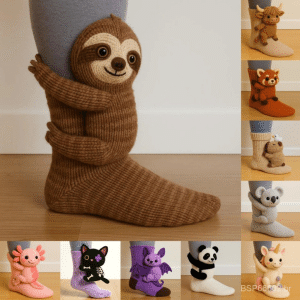Meias de malha 3D com estampas de animais fofos aconchegantes felpudas grossas quentes e de pelúcia estilo kawaii,