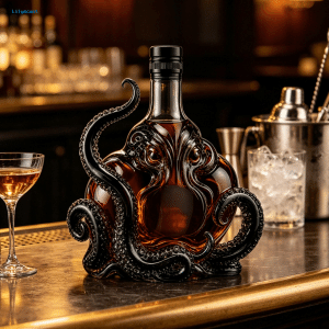 Garrafa Amber Liquid Display Bottle Octopus Wine 3d Whiskey Decanter 350ml Nautical Glass Decorative Home Bar Spirits Un
