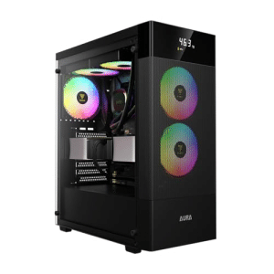 Gabinete Gamer Gamdias Aura Gc5 Elite Preto Argb Com 3 Fans (Versão Com Tela de Monitoramento)