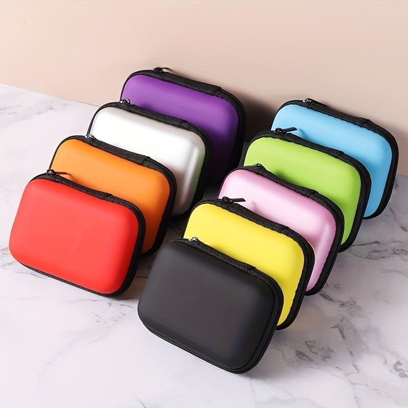 Caixa De Armazenamento De Fone De Ouvido Cabo USB Resistente À Pressão Colorida Com Zíper E Chaveiro